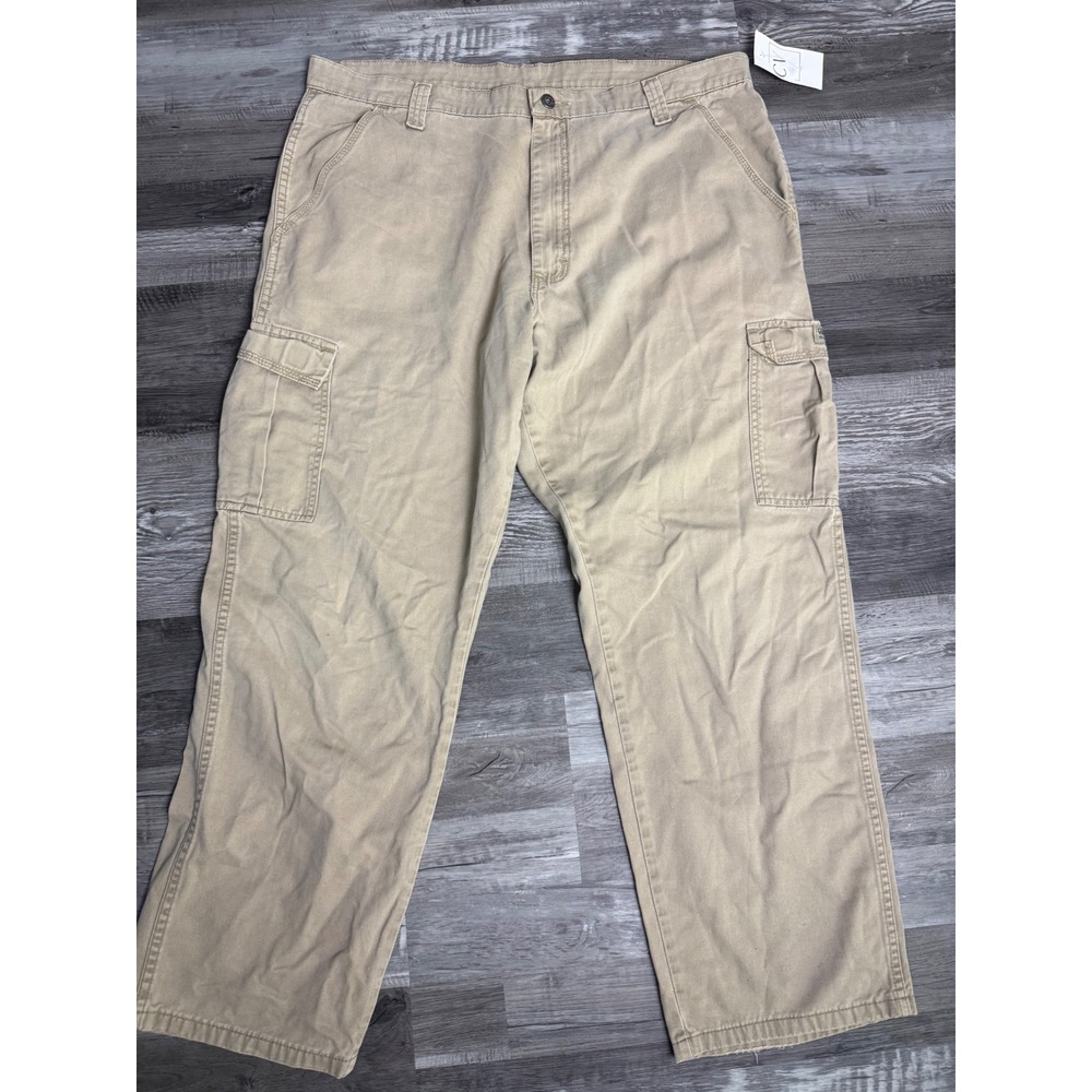 Wrangler Authentics Mens Khaki Cargo Pants 40x30 Tan Cotton Workwear 70LEWGR
